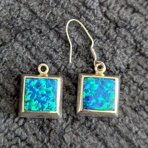 Sterling silver opal square earrings